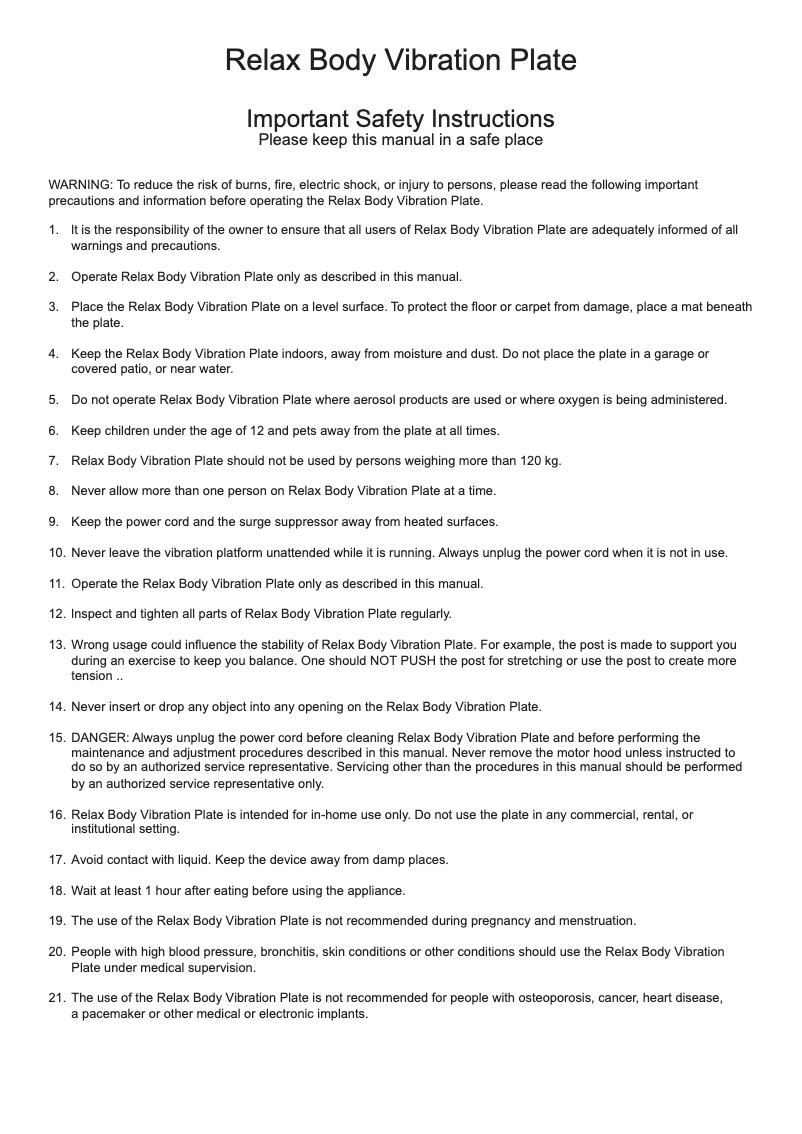 Page 1 de la notice Manuel utilisateur Orange Relax Body