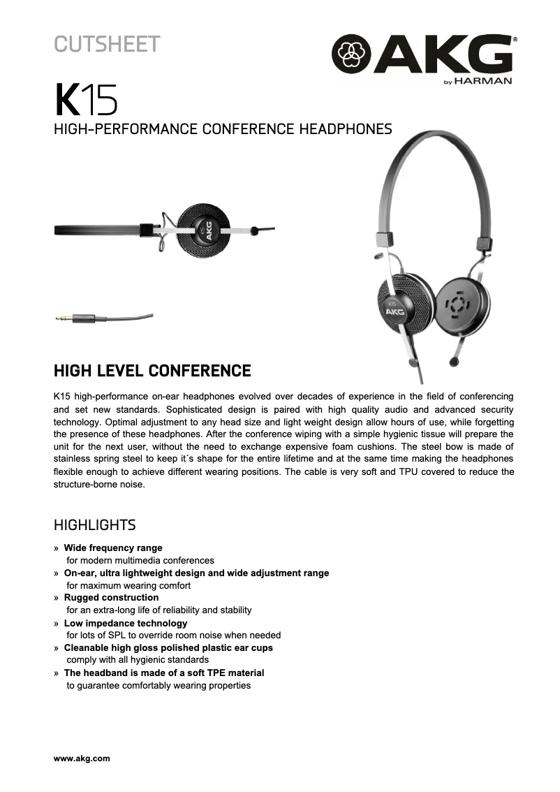 Page 1 de la notice Manuel utilisateur AKG K15