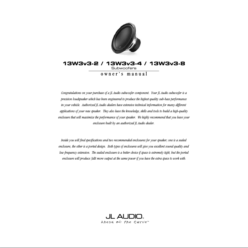 Page n°1 - Manuel utilisateur JL Audio W3V3
