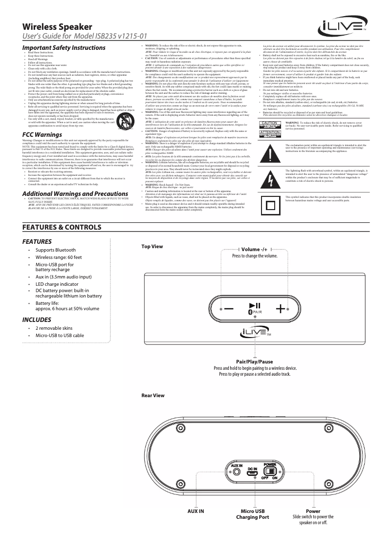 Page n°1 - Manuel utilisateur iLive ISB235