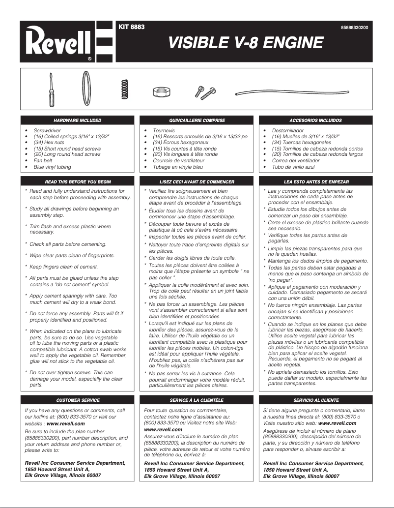 Page 1 de la notice Manuel utilisateur Revell Visible V-8 Engine