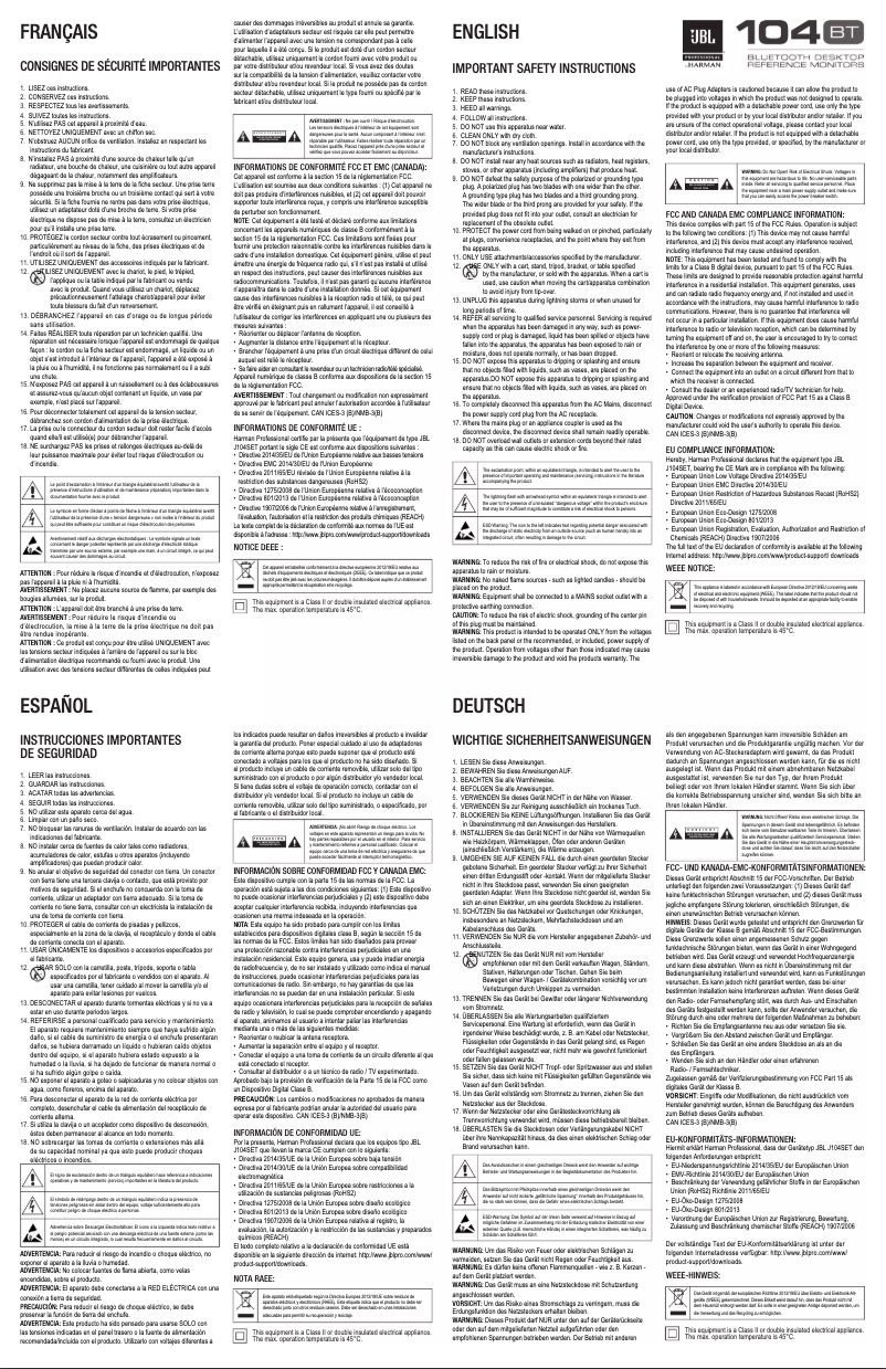 Page 1 de la notice Manuel utilisateur JBL 104-BT