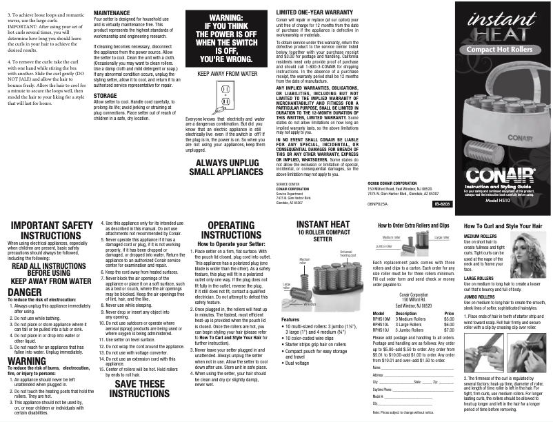 Page 1 de la notice Manuel utilisateur Conair HS10X