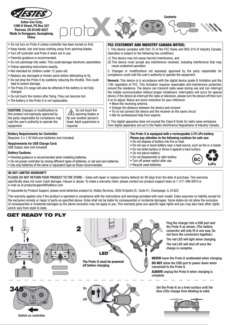 Page 1 de la notice Manuel utilisateur Estes Proto-X