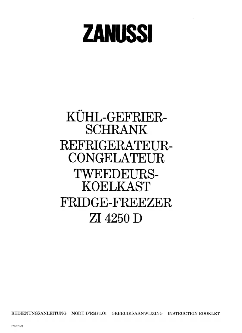 Page 1 de la notice Manuel utilisateur Zanussi ZI 4250 d