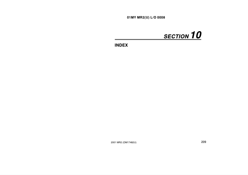 Page 1 de la notice Manuel utilisateur Toyota MR2 Spyder (2001)