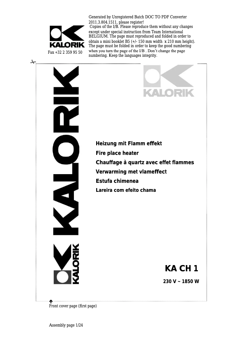 Página 1 del manual Manual de usuario Kalorik KA CH 1