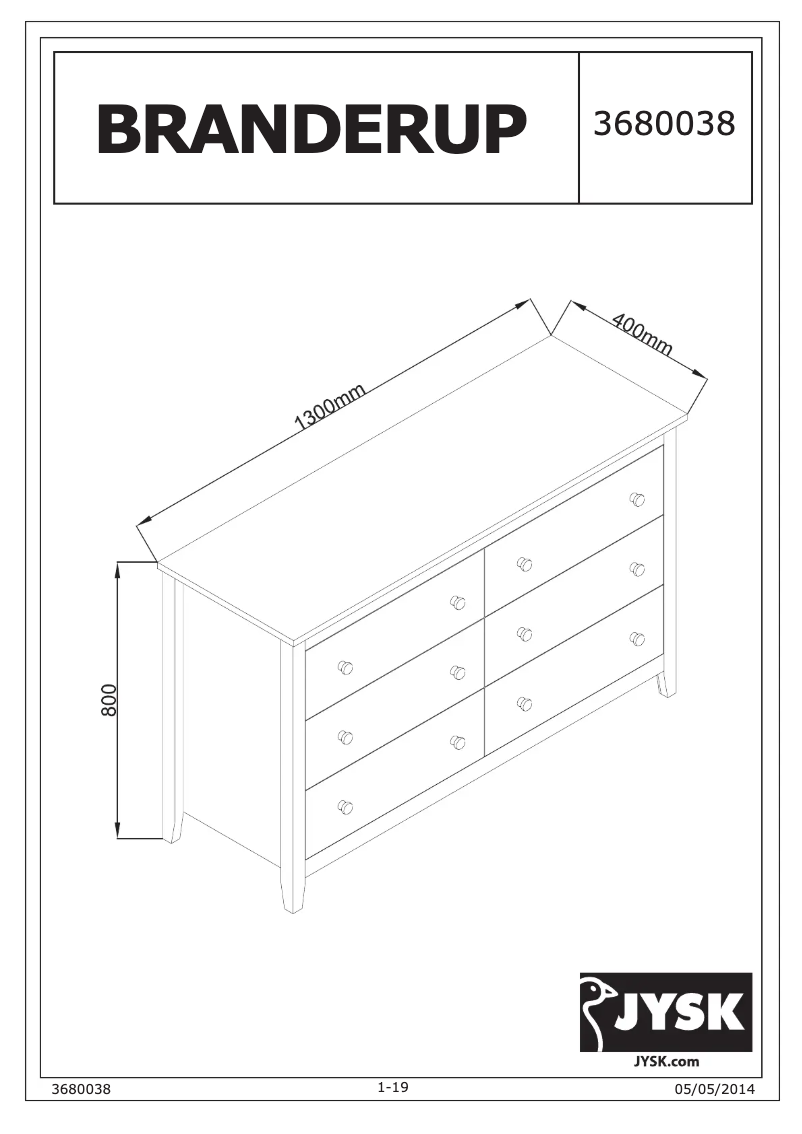 Page 1 de la notice Manuel utilisateur JYSK Branderup (130x80x40)
