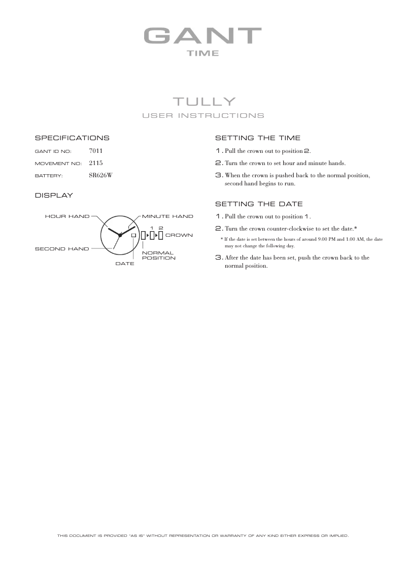 Page 1 de la notice Manuel utilisateur Gant Tully 7011