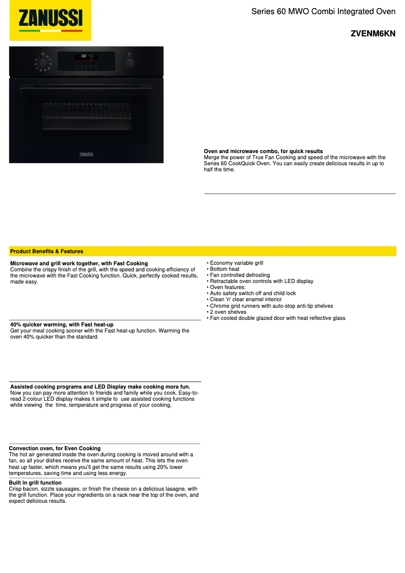 Page 1 de la notice Fiche technique Zanussi ZVENM6KN