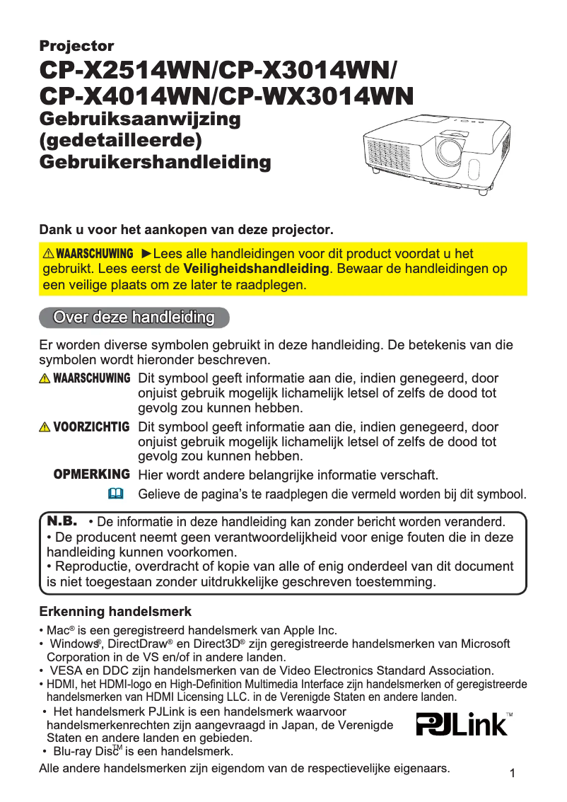 Image de la première page du manuel de l'appareil CP-X3014WNEF