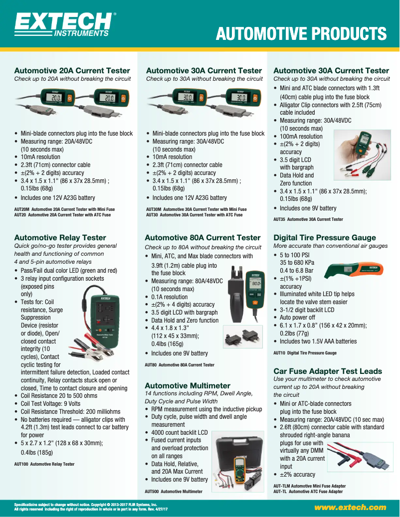 Page n°1 - Fiche technique Extech AUT10