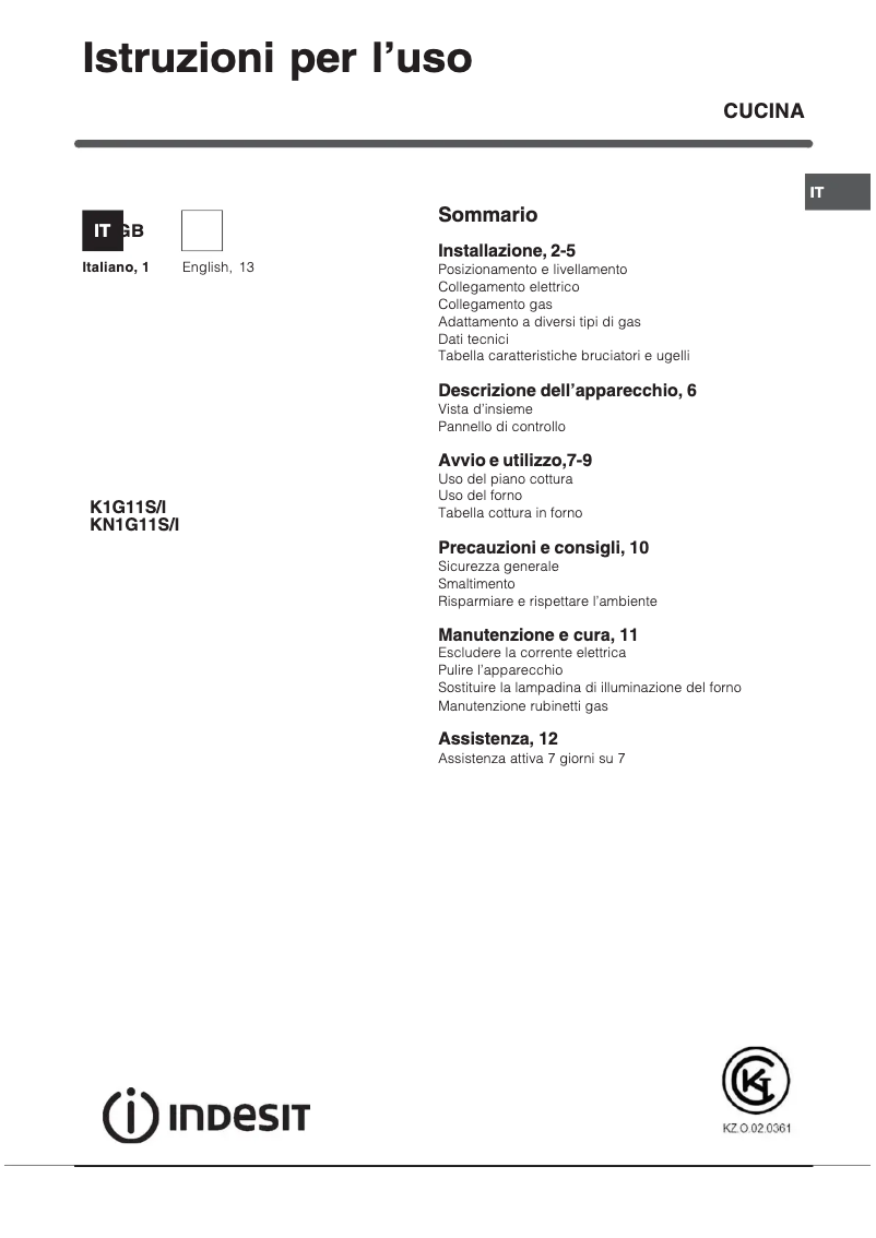 Page 1 de la notice Manuel utilisateur Indesit KN1G11S(W)/I