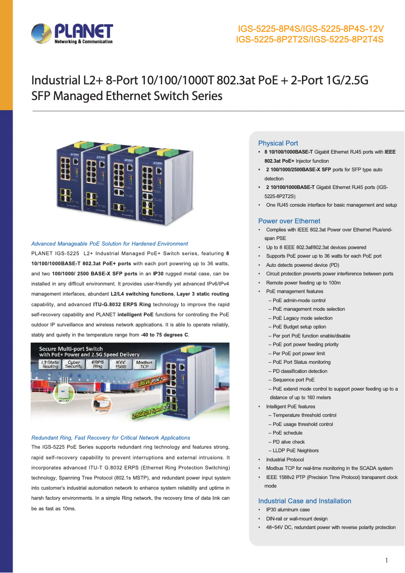 First page image of the manual for IGS-5225-8P2T2S