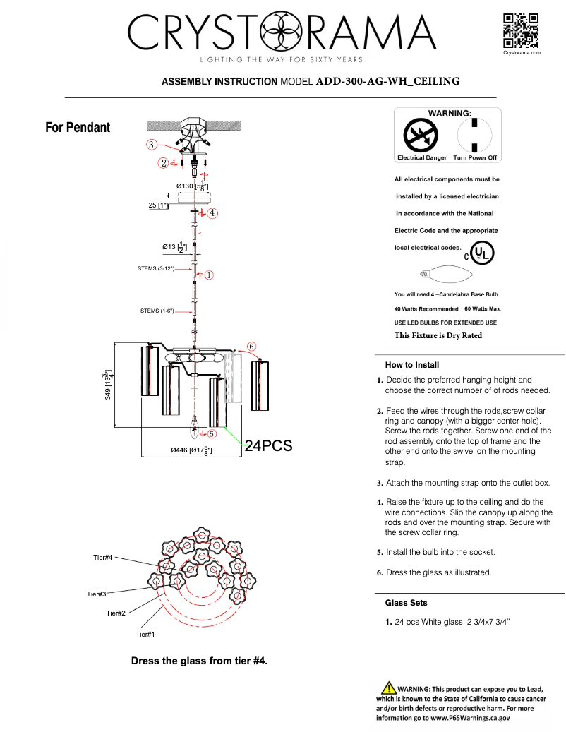 Page 1 de la notice Manuel utilisateur Crystorama Addis ADD-300-AG-WH_CEILING