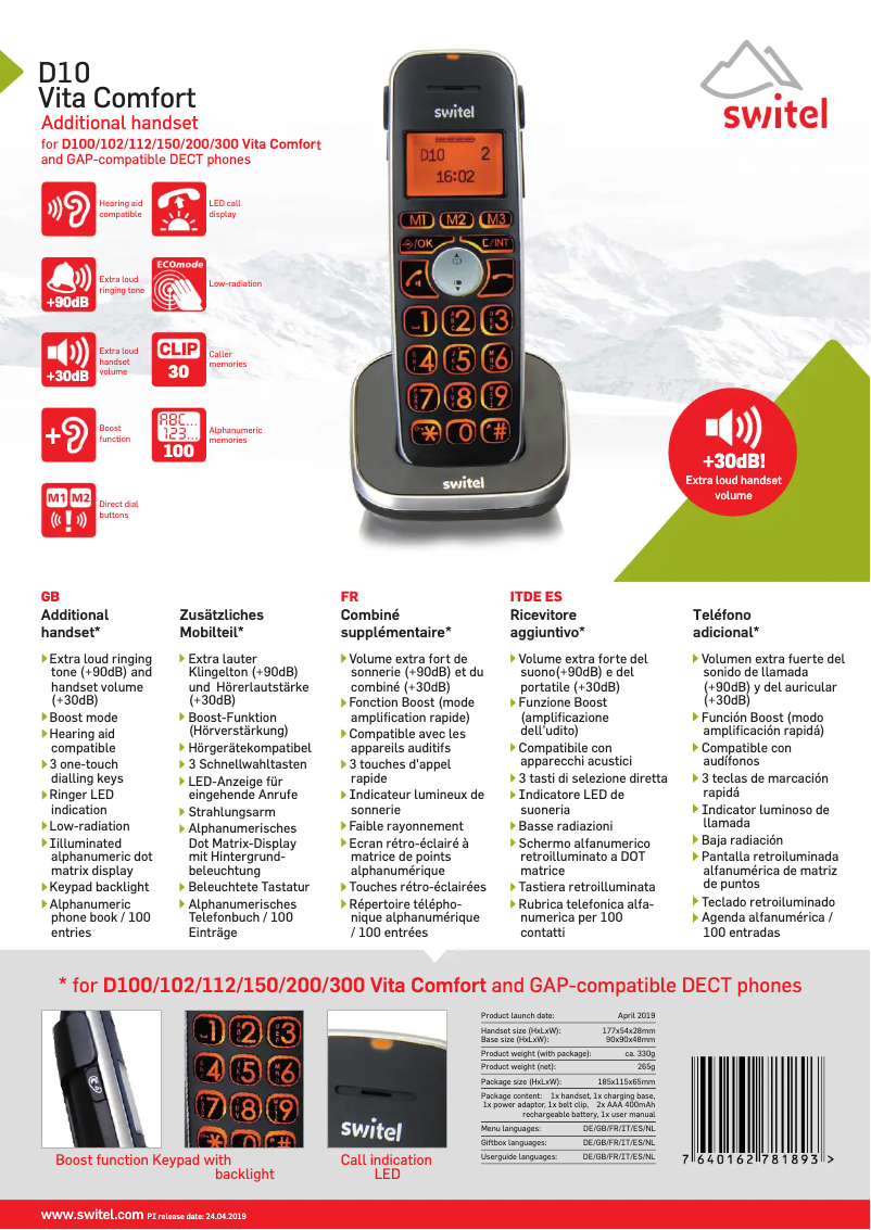 Page 1 of the manual Technical Sheet Switel D10