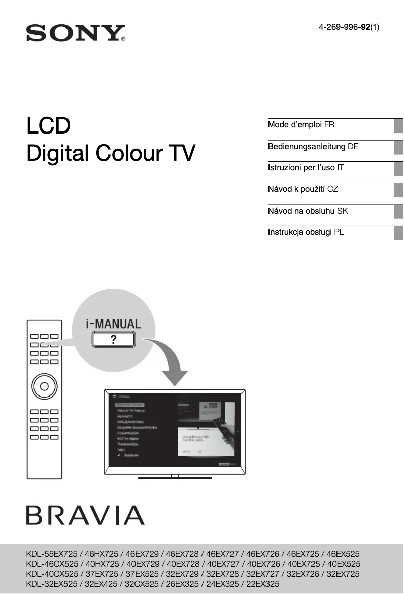 Image de la première page du manuel de l'appareil Bravia KDL-26EX325
