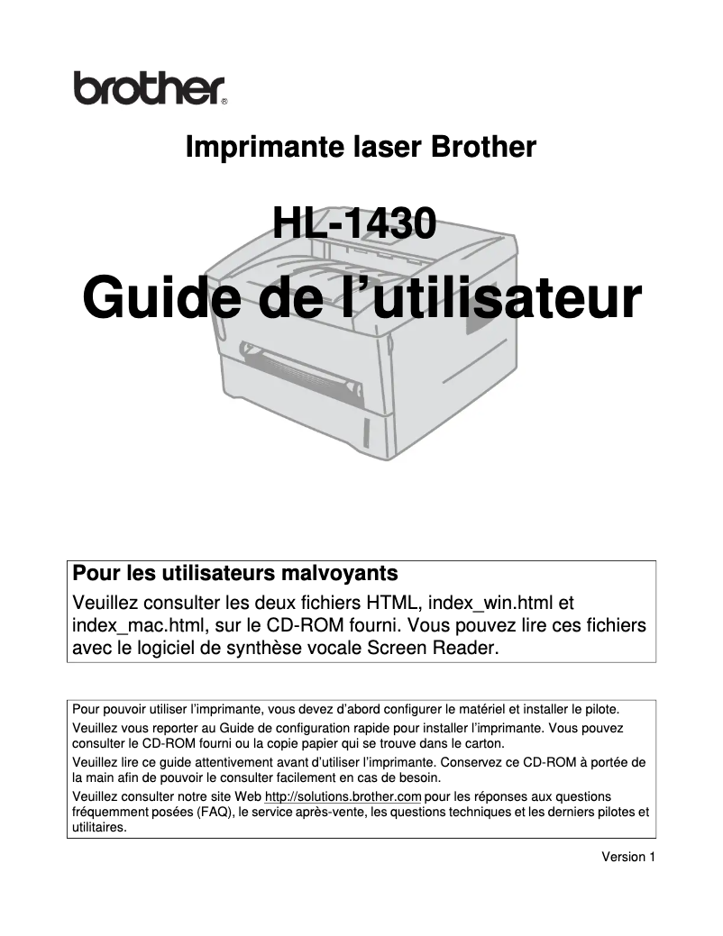 Page 1 de la notice Manuel utilisateur Brother HL-1430