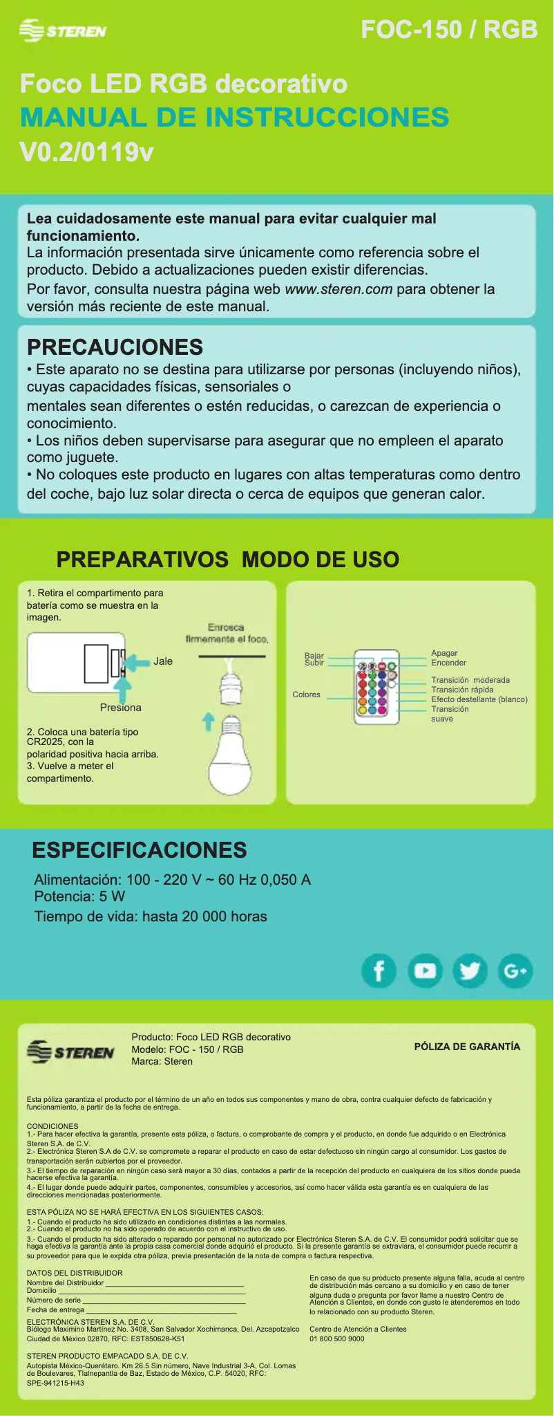 Page 1 de la notice Manuel utilisateur Steren FOC-150/RGB