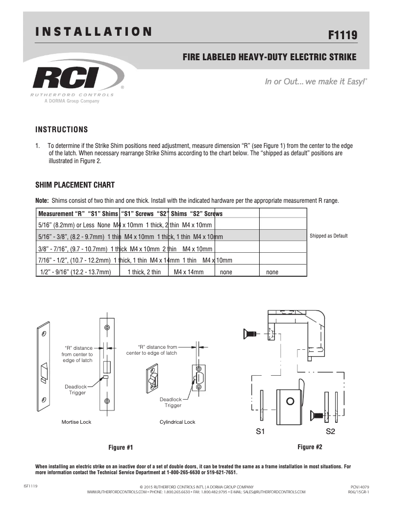 Page 1 de la notice Manuel utilisateur Dormakaba RCI F1119