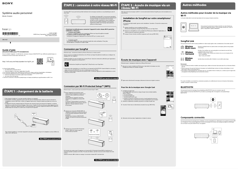 Page 1 de la notice Manuel utilisateur Sony SRS-HG1