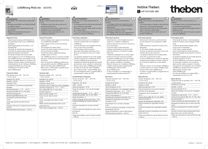 Page 1 de la notice Manuel utilisateur Theben LUXORliving P640 mA