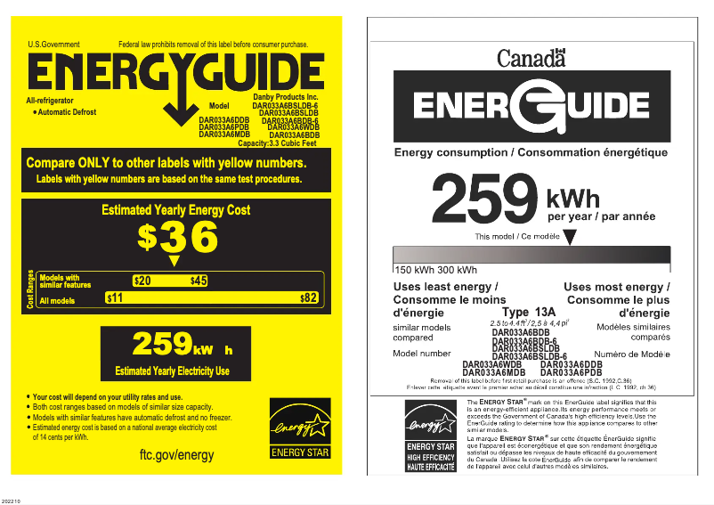 Page n°1 - Label énergétique Danby DAR033A6BSLDB