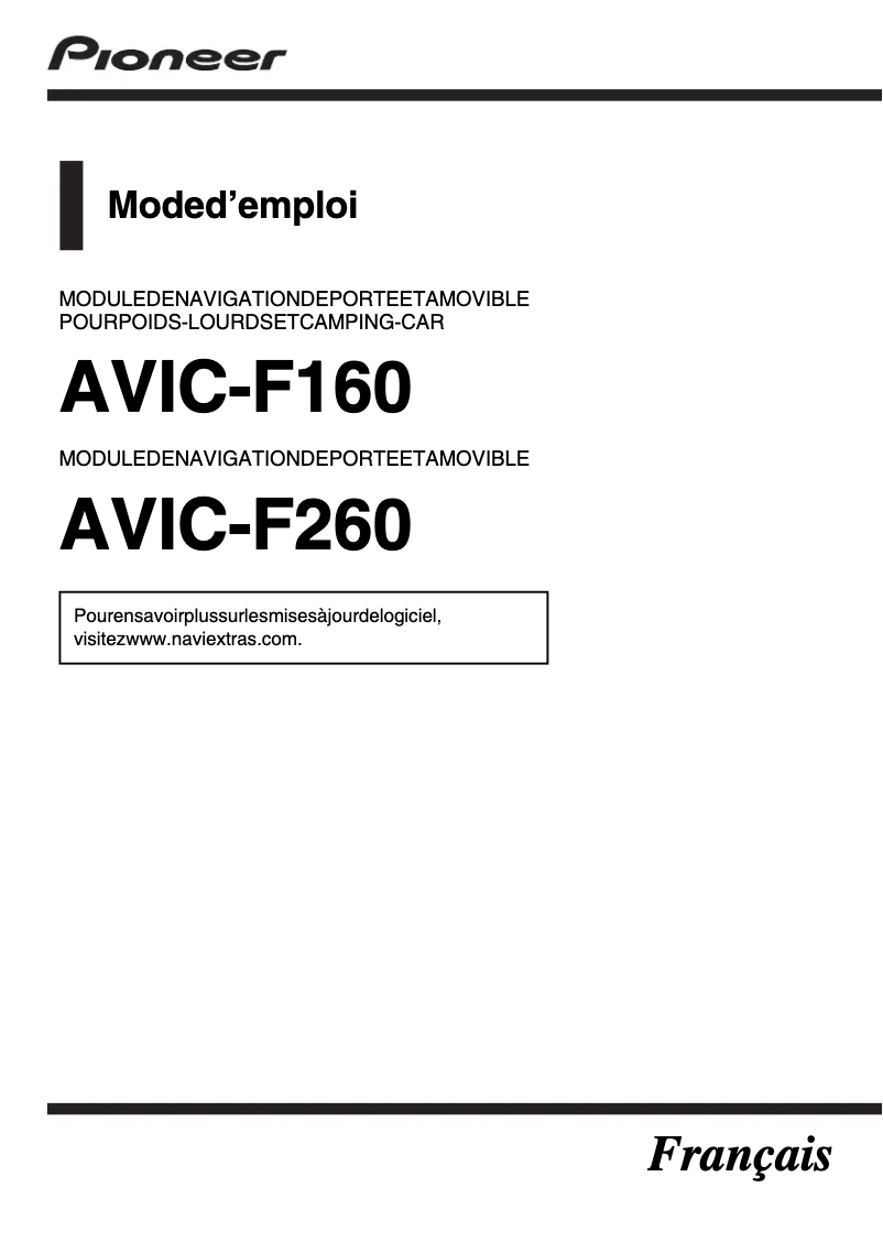 Page 1 de la notice Manuel utilisateur Pioneer AVIC-F160