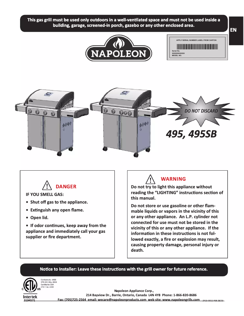Page n°1 - Manuel utilisateur Napoleon Triumph T495