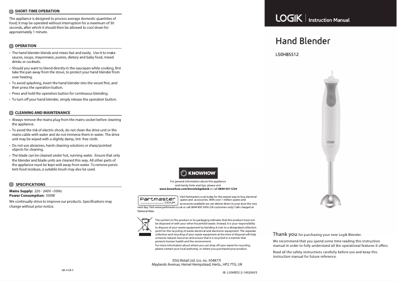 Imagen de la primera página del manual del dispositivo L50HBSS12