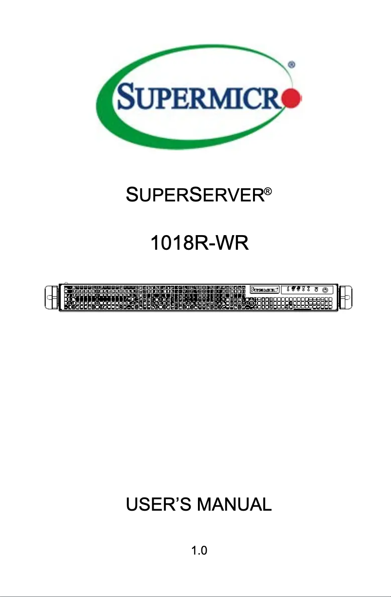 Page 1 de la notice Manuel utilisateur Supermicro SuperServer 1018R-WR