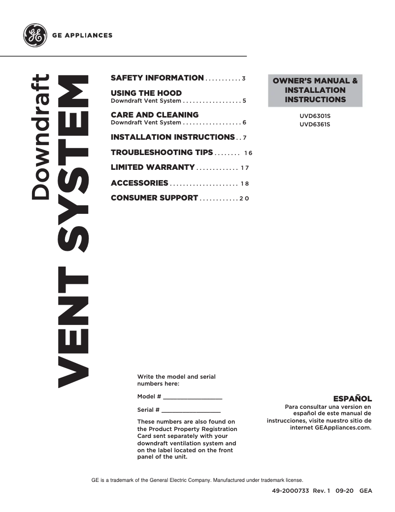 Page 1 de la notice Guide d'installation GE UVD6361SPSS