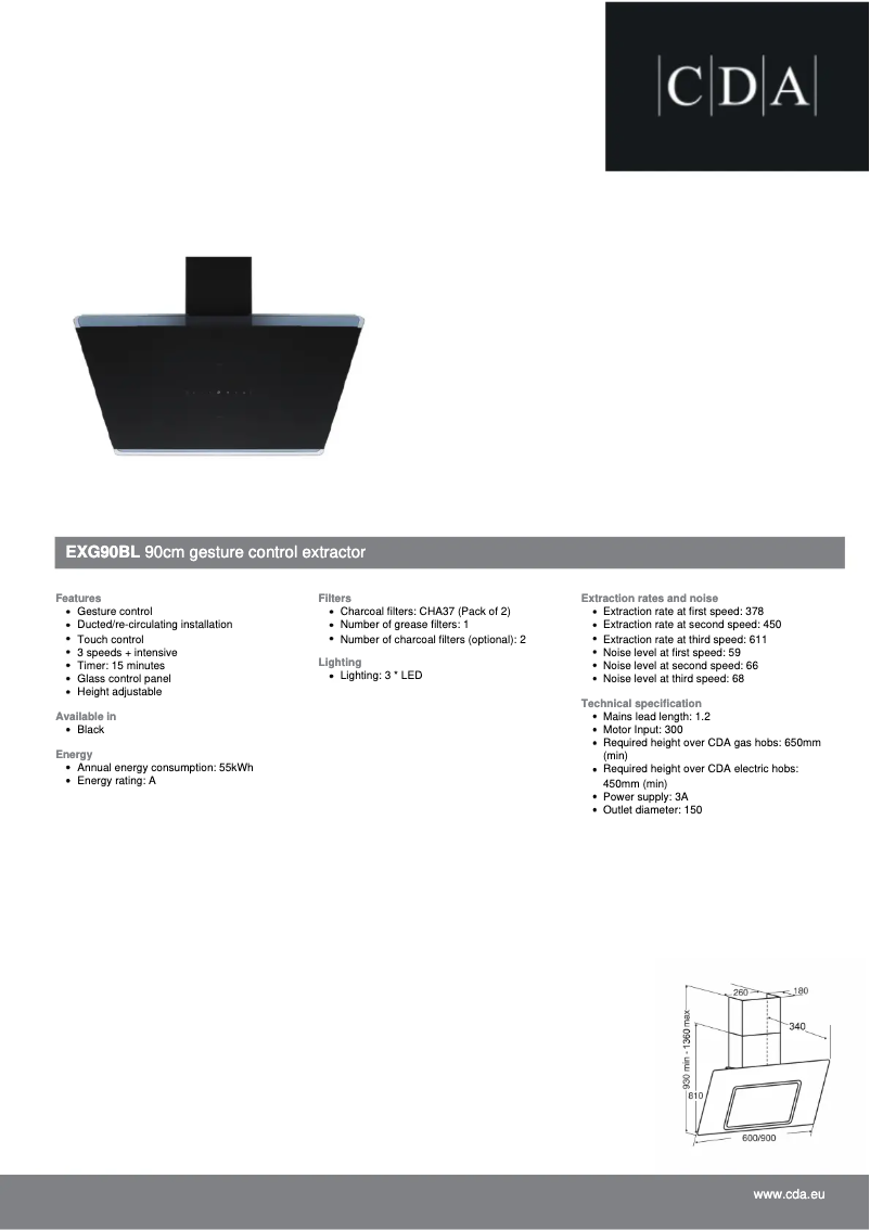 Page n°1 - Fiche technique CDA EXG90BL