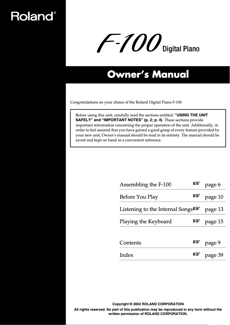 Page 1 de la notice Manuel utilisateur Roland F-100