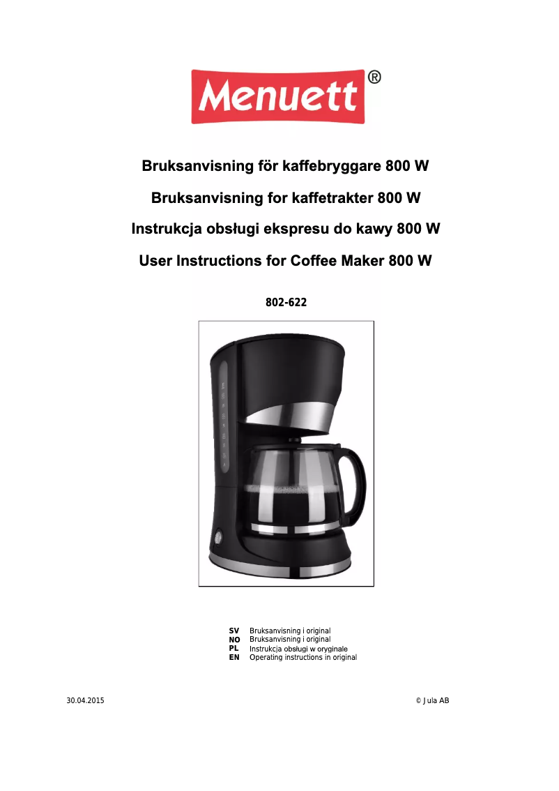 Image de la première page du manuel de l'appareil 802-622