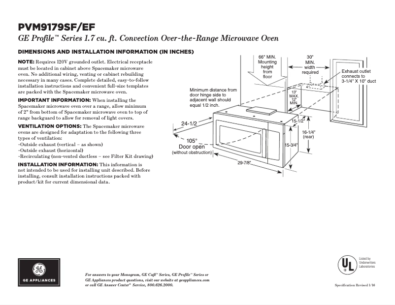 Page 1 of the manual Technical Sheet GE Profile PVM9179EFES
