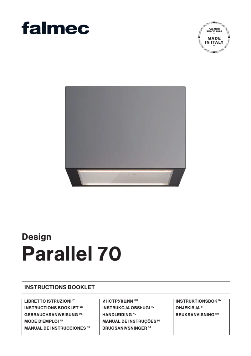 Page 1 de la notice Manuel utilisateur Falmec Parallel 70