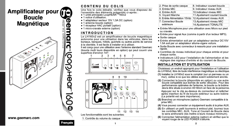 Image de la première page du manuel de l'appareil LoopHear 160 V2