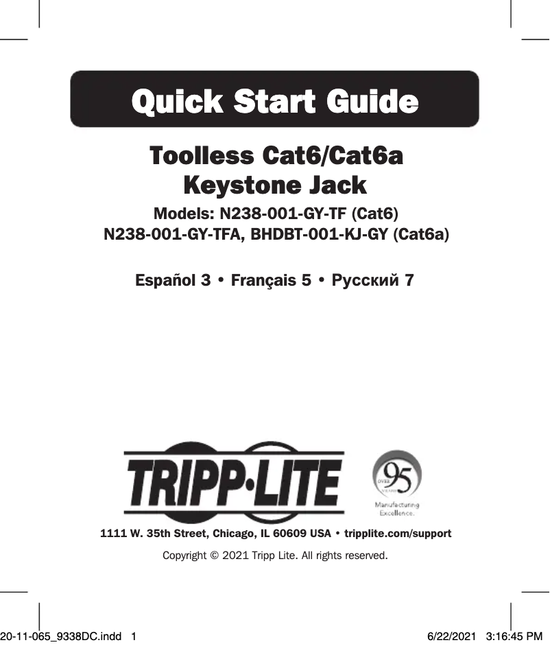 Page 1 de la notice Manuel utilisateur Tripp Lite N238-001-GY-TFA