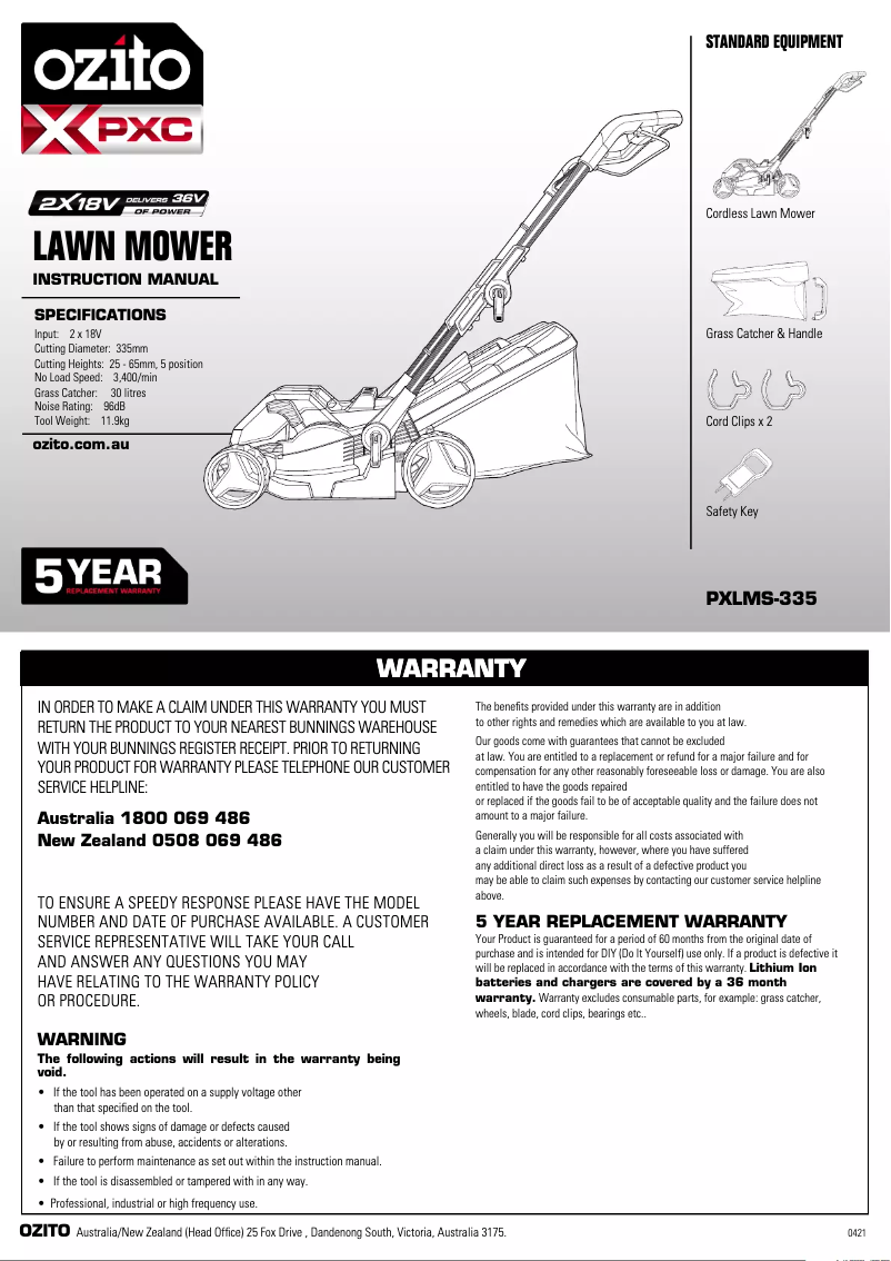 Página 1 del manual Manual de usuario Ozito PXLMK-4182