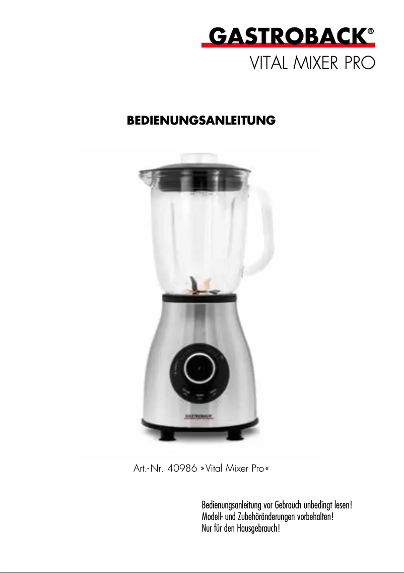 Page 1 de la notice Manuel utilisateur Gastroback Vital Blender Pro 40986