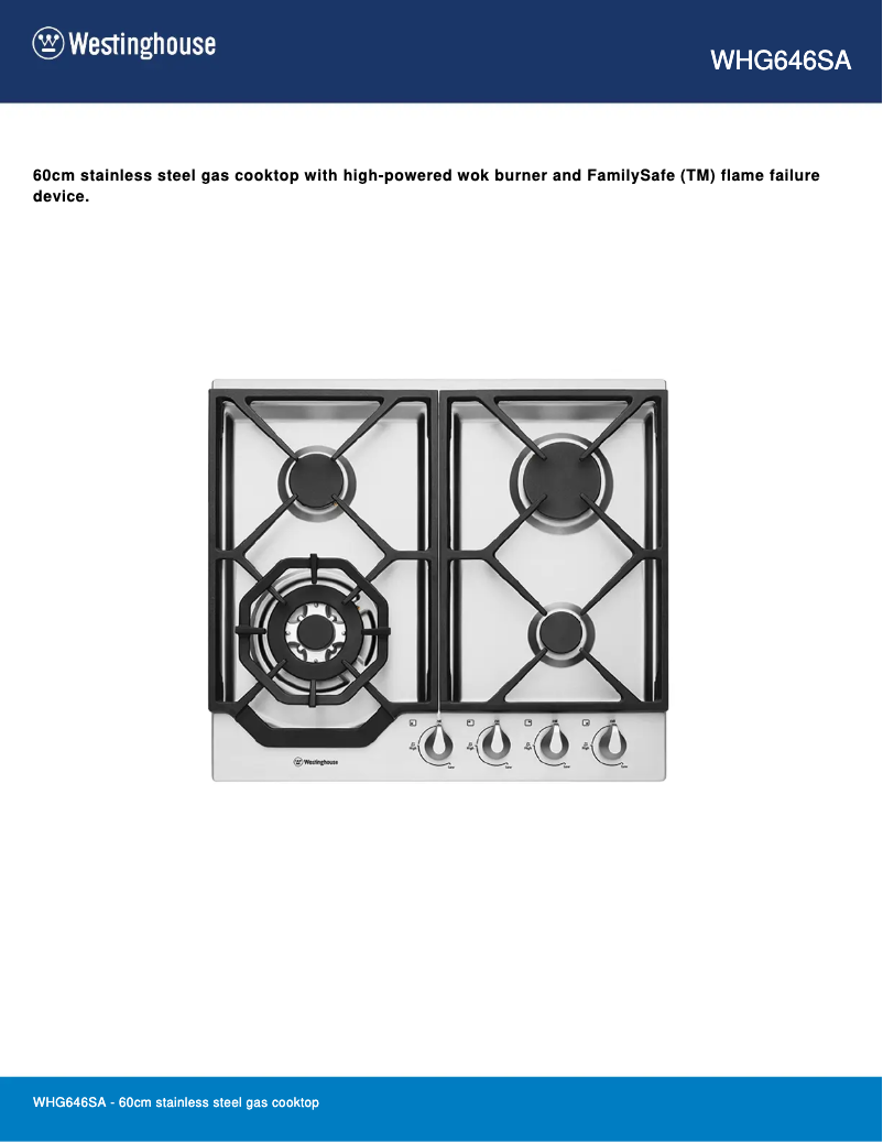 Page n°1 - Fiche technique Westinghouse WHG646SA