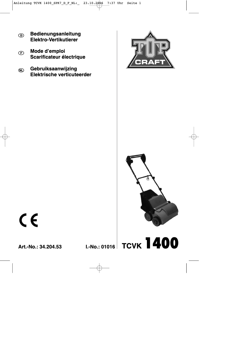Page n°1 - Mode d'emploi Topcraft TCVK 1400