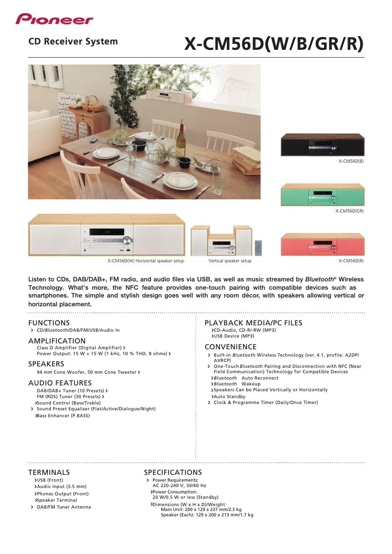 Page n°1 - Fiche technique Pioneer X-CM56D