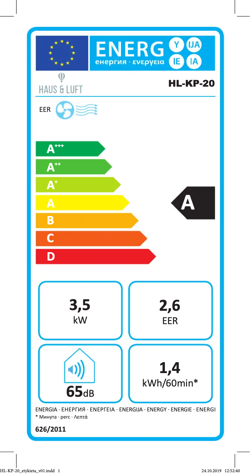 Page 1 de la notice Label énergétique Haus & Luft HL-KP-20