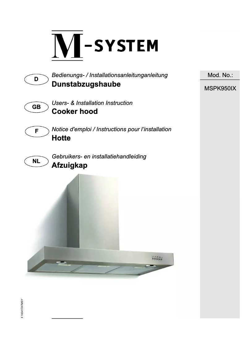 Page 1 de la notice Manuel utilisateur M-System MSPK 950IX