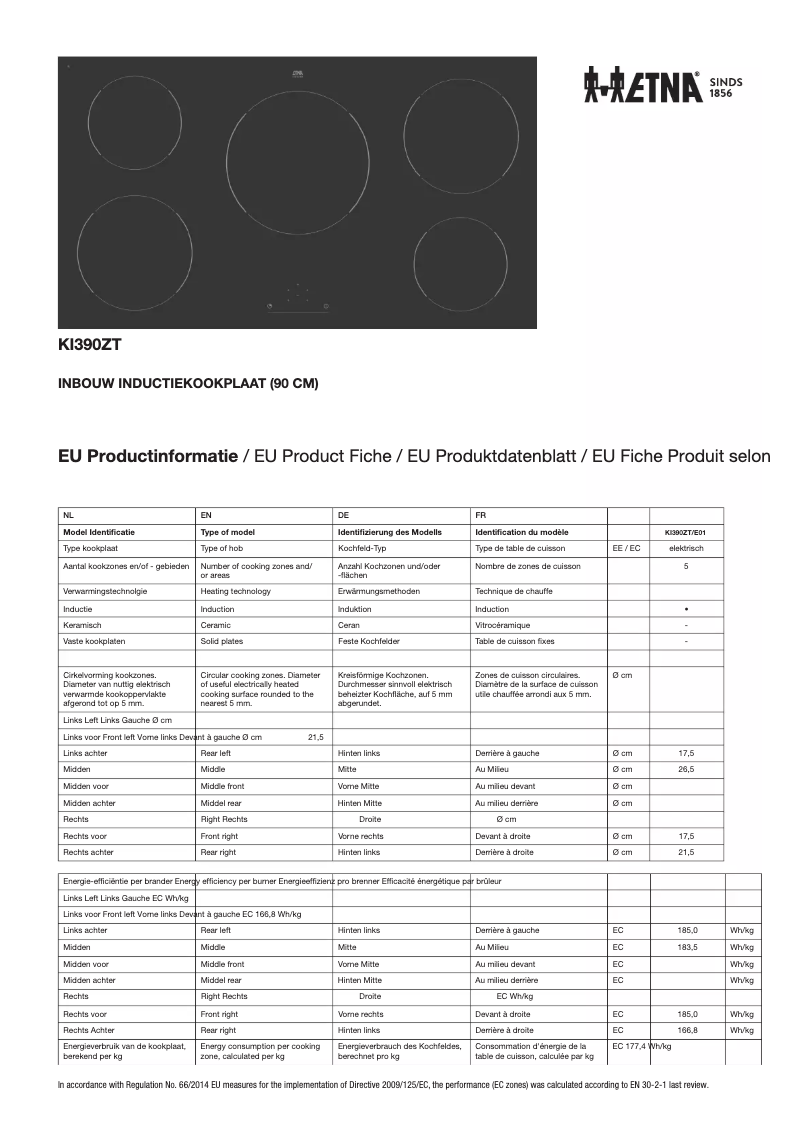 Page 1 de la notice Fiche technique Etna KI390ZT