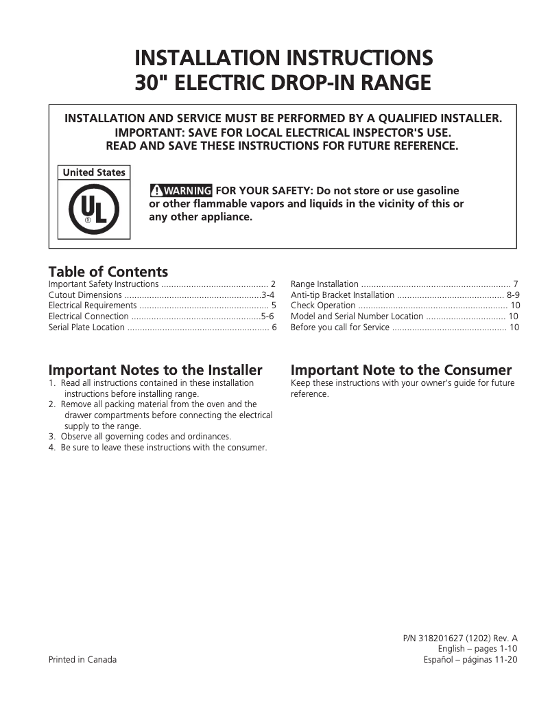 Page 1 de la notice Manuel utilisateur Frigidaire FFED3026TS