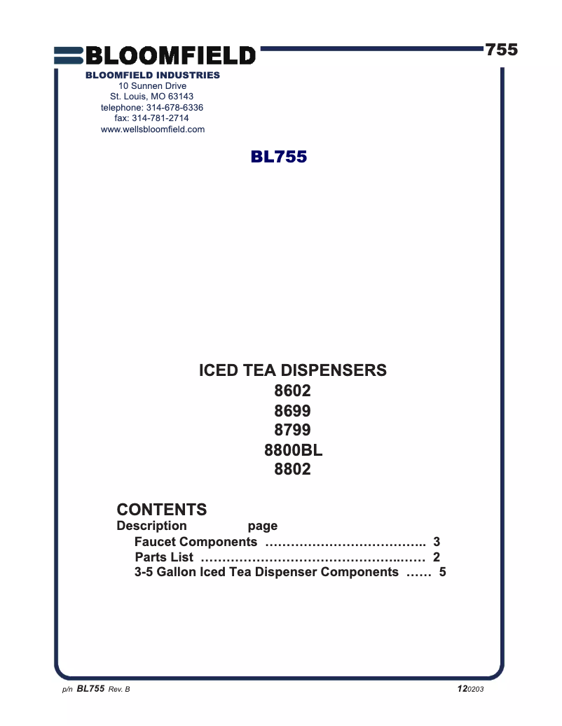 Page n°1 - Manuel utilisateur Bloomfield 8802