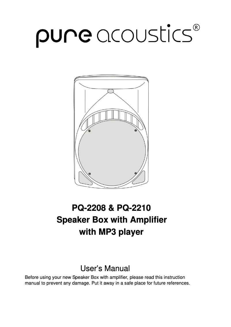 Page 1 de la notice Manuel utilisateur Pure Acoustics PQ-2210
